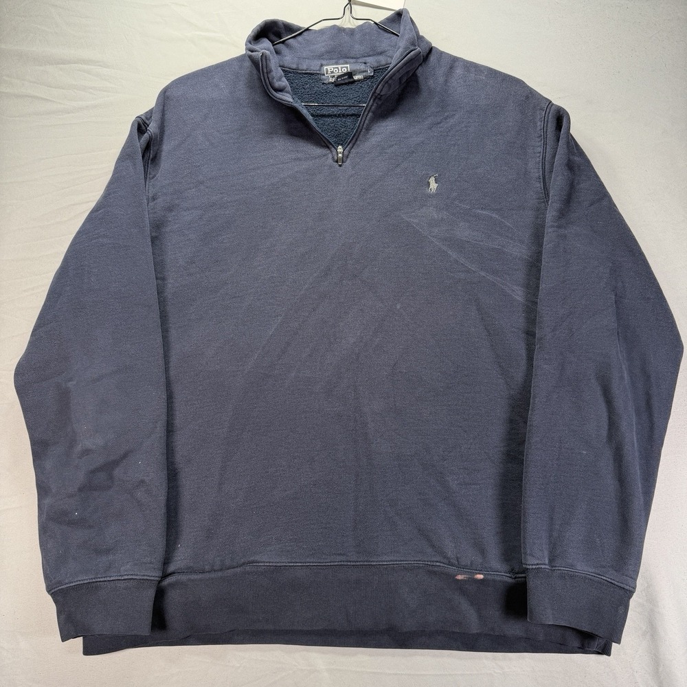 Vintage Polo Ralph Lauren Quarter Zip Mens Large Navy Blue Fleece Pony Preppy